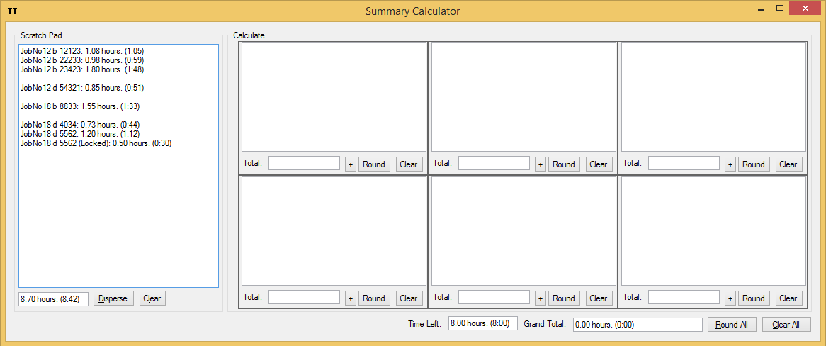 Scratch pad grouped by job